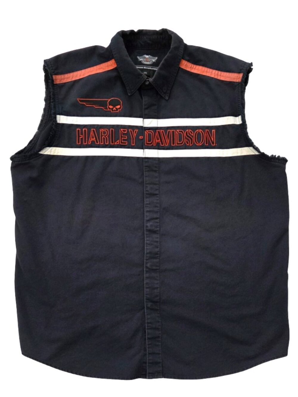 Harley Davidson Motorcycle Vest Mens 2XL Skull Embroidered Biker Black Orange